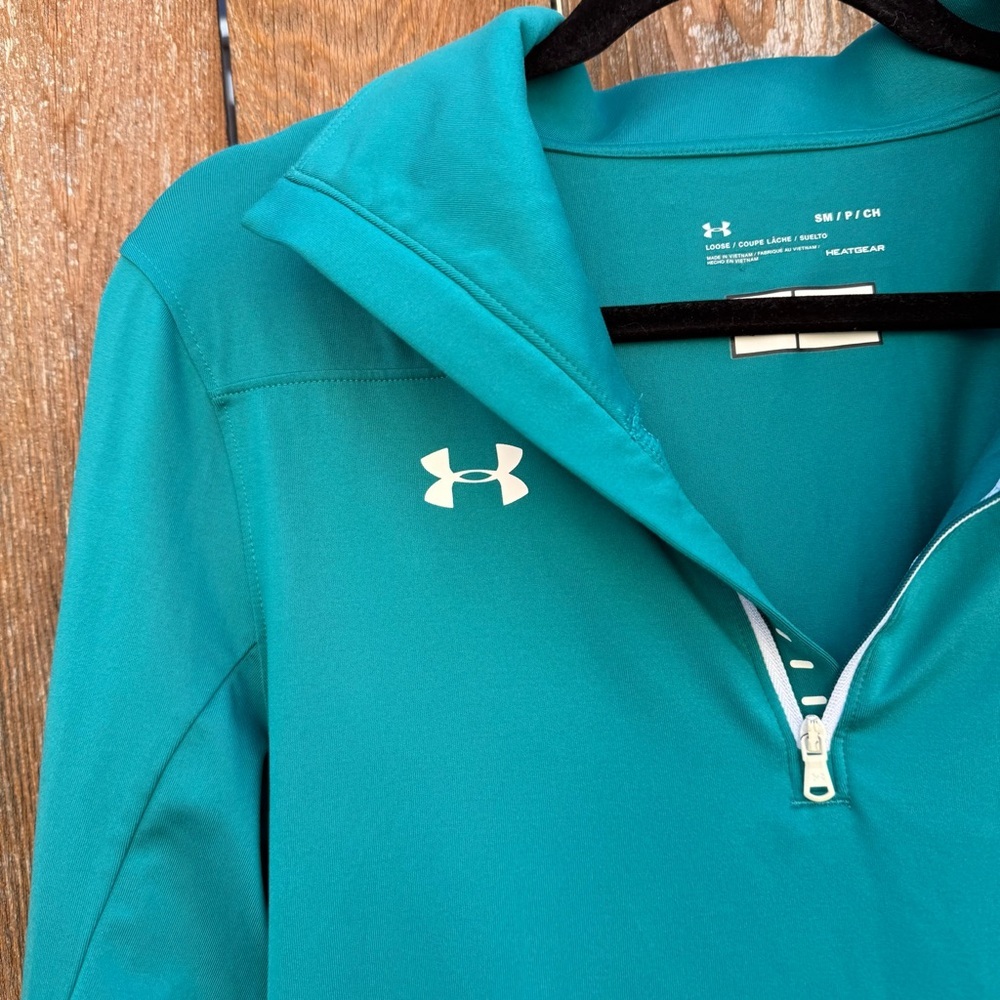 Under Armour Women's Teal Green Long Sleeve Pullover 1/4 Zip Loose Fit Small - Picture 2 of 7